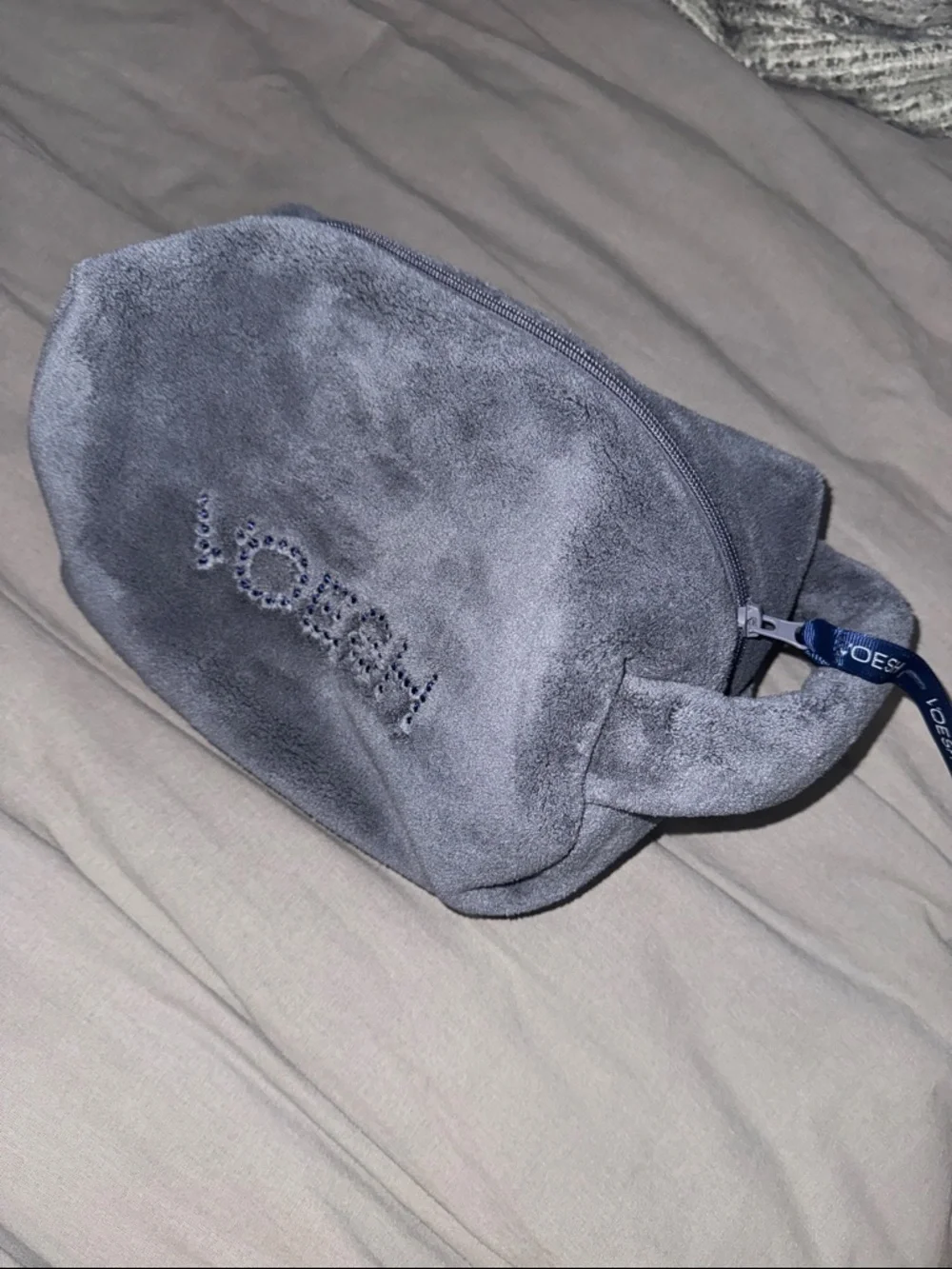 VOESH Grey Plush Toiletries Cosmetic Terry Cloth Pouch Logo